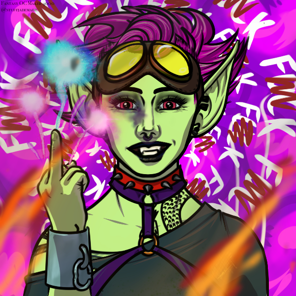 Picrew of a punk goblin with pink hair