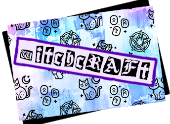 a title card in purple and blue, that reads witchcraft
