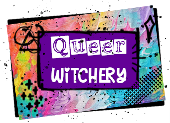 titlepage with rainbow colours and black spraypaint, saying queer witchery