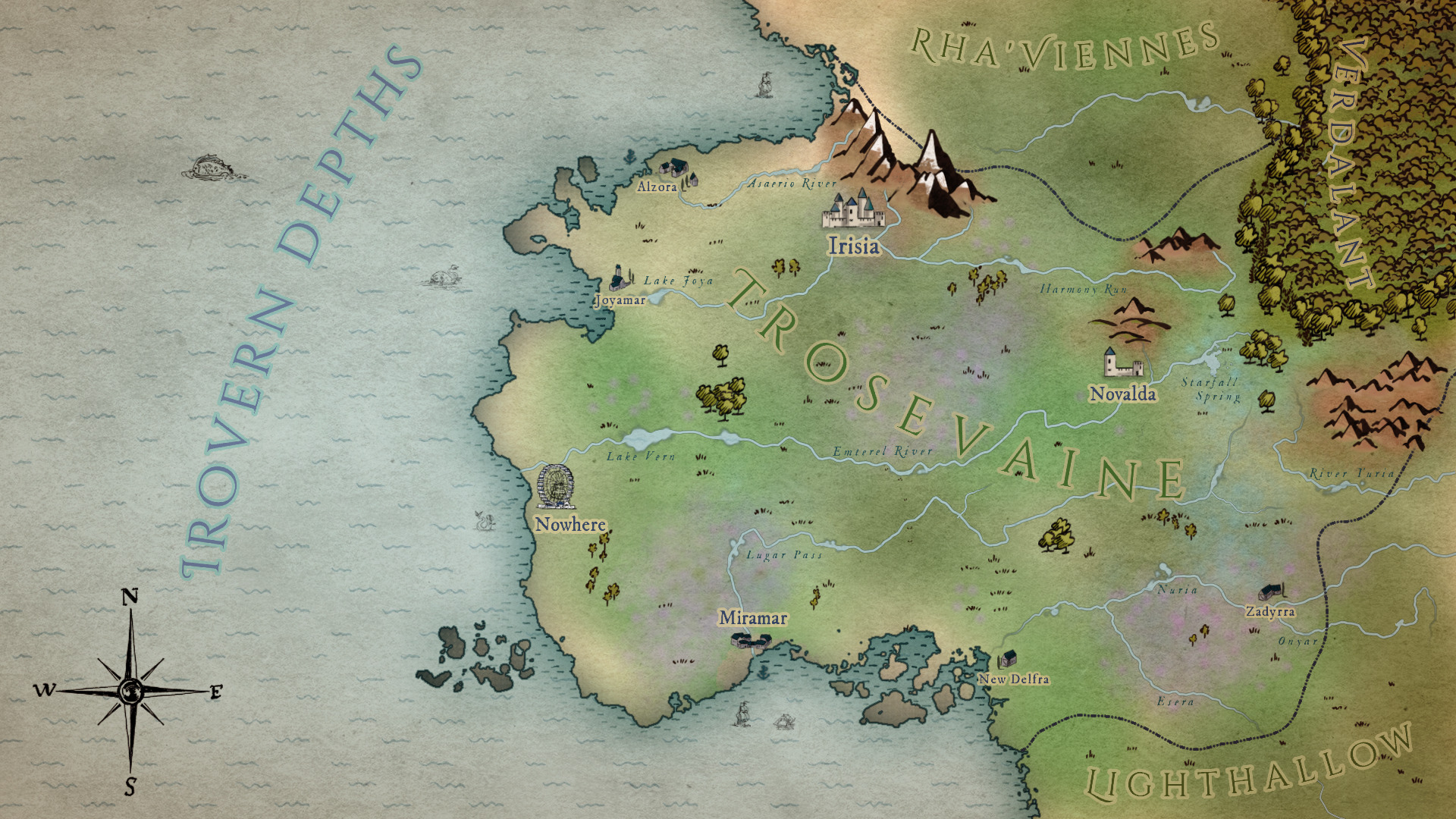 a digital map showing part of a continent. It is focused on one country called trosevaine.
