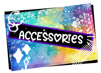 a title card with rainbow colours and white spraypaint, saying accessories