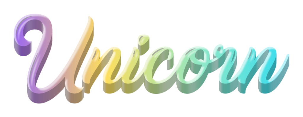 the word Unicorn written in pastel rainbow letters